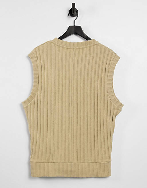 Co-ords COLLUSION Unisex oversized vest in jersey knit in tan co-ord 