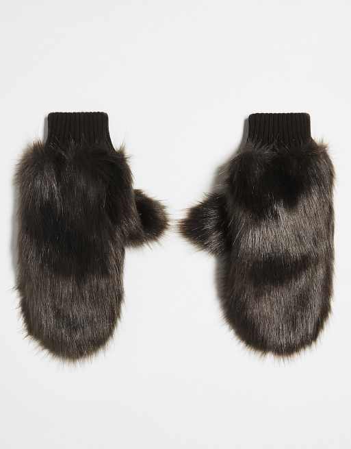 COLLUSION Unisex - Oversized wanten van imitatiebont in bruin, 3 van 4