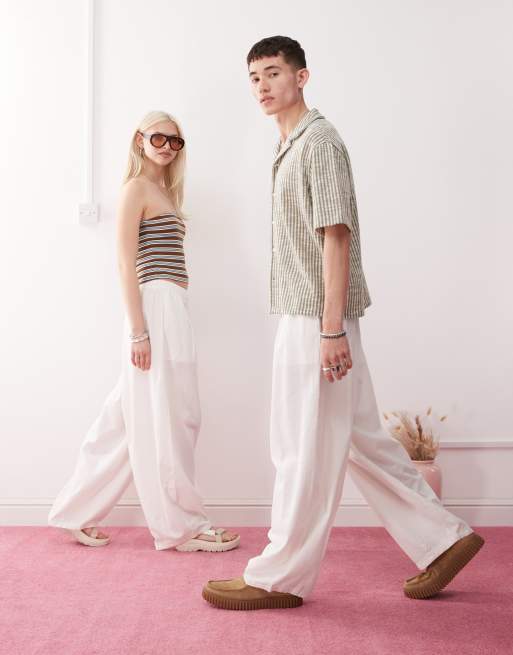 COLLUSION Unisex - Pantalon bouffant en lin - Blanc