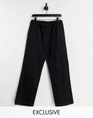 Pantalons et chinos COLLUSION Unisex - Pantalon cargo à taille basse et coutures contrastantes - Noir