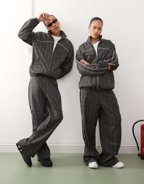 COLLUSION Unisex - Pantalon de jogging d'ensemble coupe ajustée à carreaux style sport - view 1