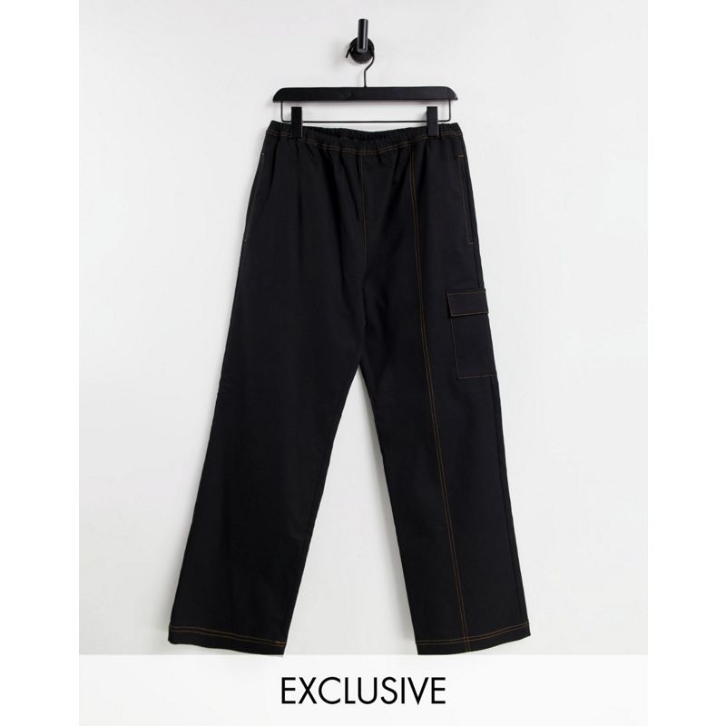 Uomo Pantaloni e chino COLLUSION Unisex - Pantaloni cargo a vita bassa neri con cuciture a contrasto