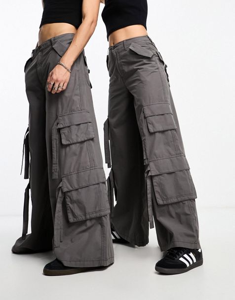 Weekday Unisex parachute baggy pants in gray exclusive to ASOS