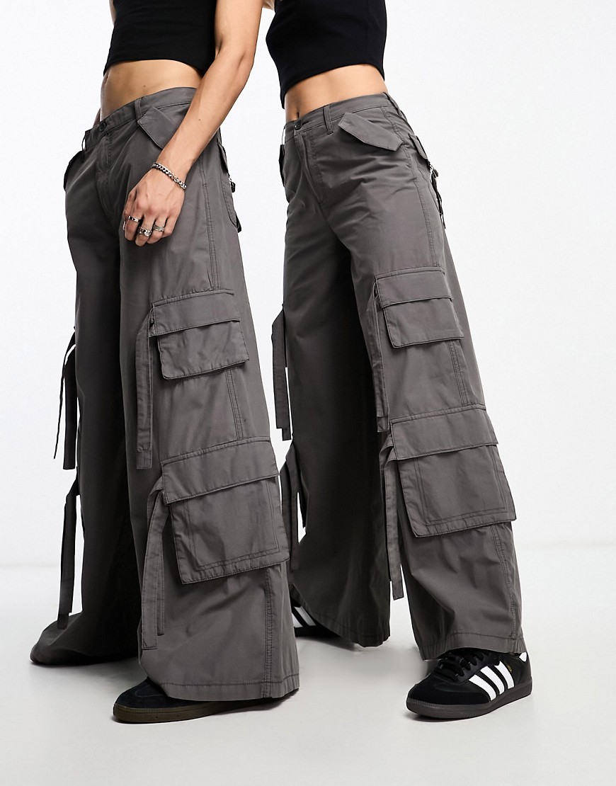 Collusion Unisex Parachute Cargo Pants In Gray