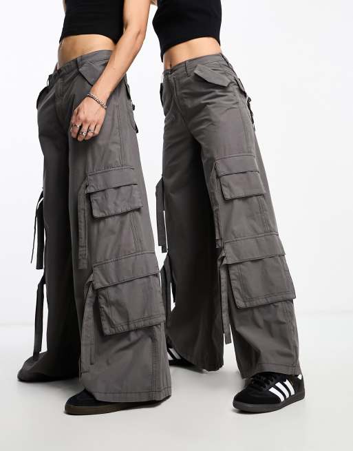 Unisex Parachute Cargo Baggy Jogger Wide Leg Pants - XS to XL