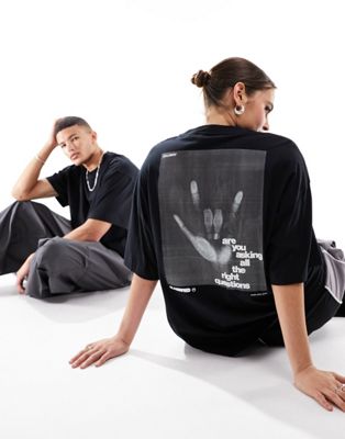 Collusion Unisex Photographic Hand Back Print T-shirt In Black