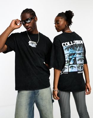 COLLUSION Unisex photographic print distressed t-shirt in black  - ASOS Price Checker
