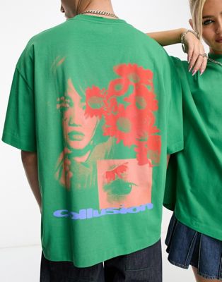 COLLUSION Unisex photographic t-shirt in green