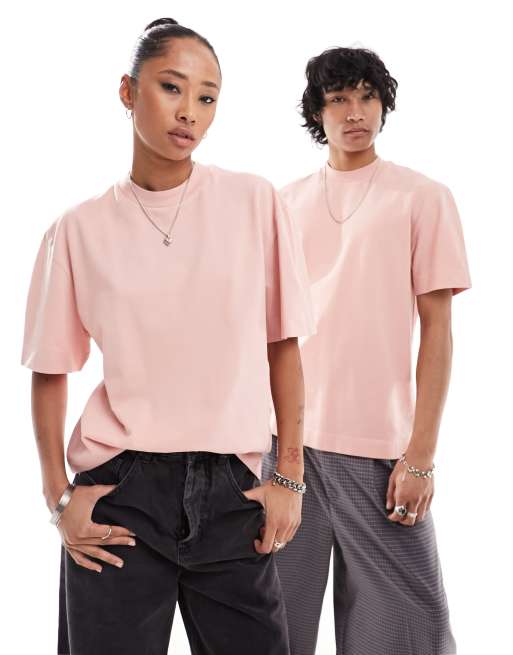 COLLUSION Unisex pink t-shirt in pique, 4 of 4