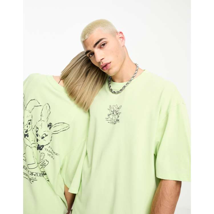 COLLUSION Unisex pique bunny back print t-shirt in lime