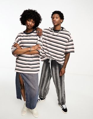 COLLUSION Unisex pique stripe oversized t-shirt in pink - ASOS Price Checker