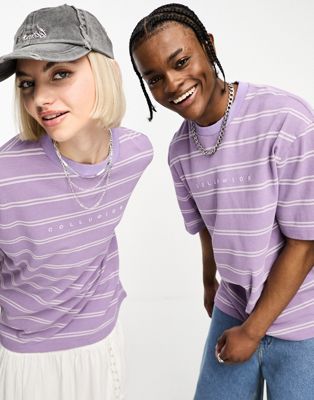 COLLUSION Unisex pique t-shirt in lilac stripe