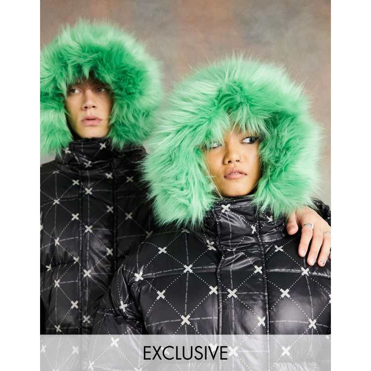 Unisex Asos Abbigliamento Cappotti e giubbotti Giubbotti Pellicce Pellicce con cappuccio Piumino taglio lungo stampato con cappuccio in pelliccia sintetica 