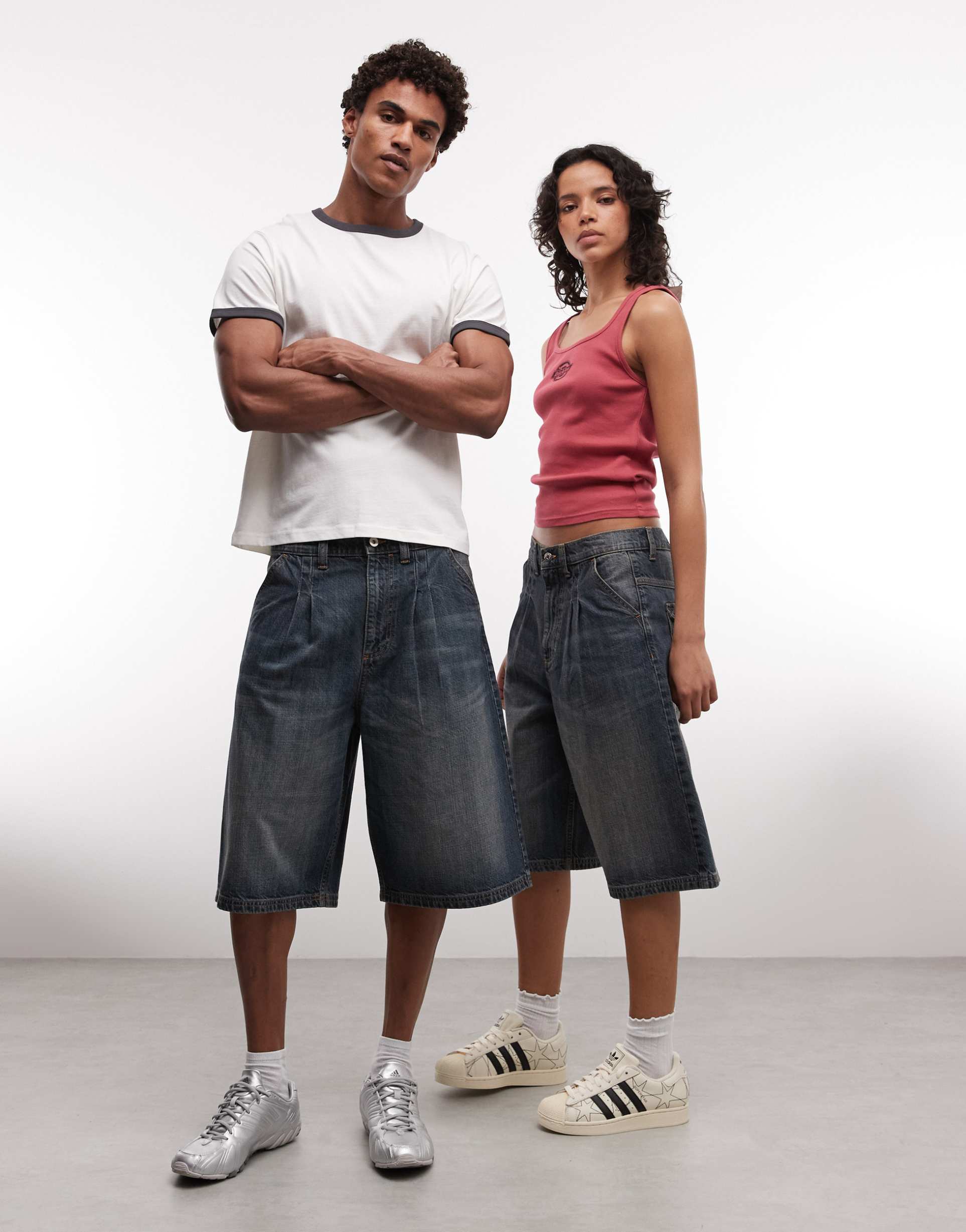 collusion unisex pleated jorts in dark wash
