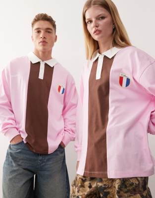 COLLUSION Unisex - Polo-Rugby-T-Shirt in Rosa und Braun