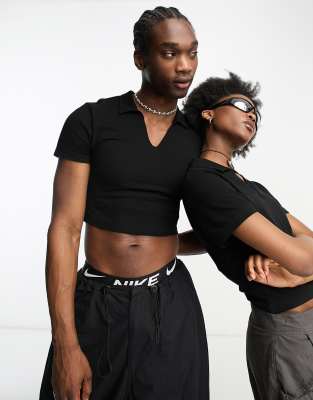 Collusion Unisex Polo Top In Black
