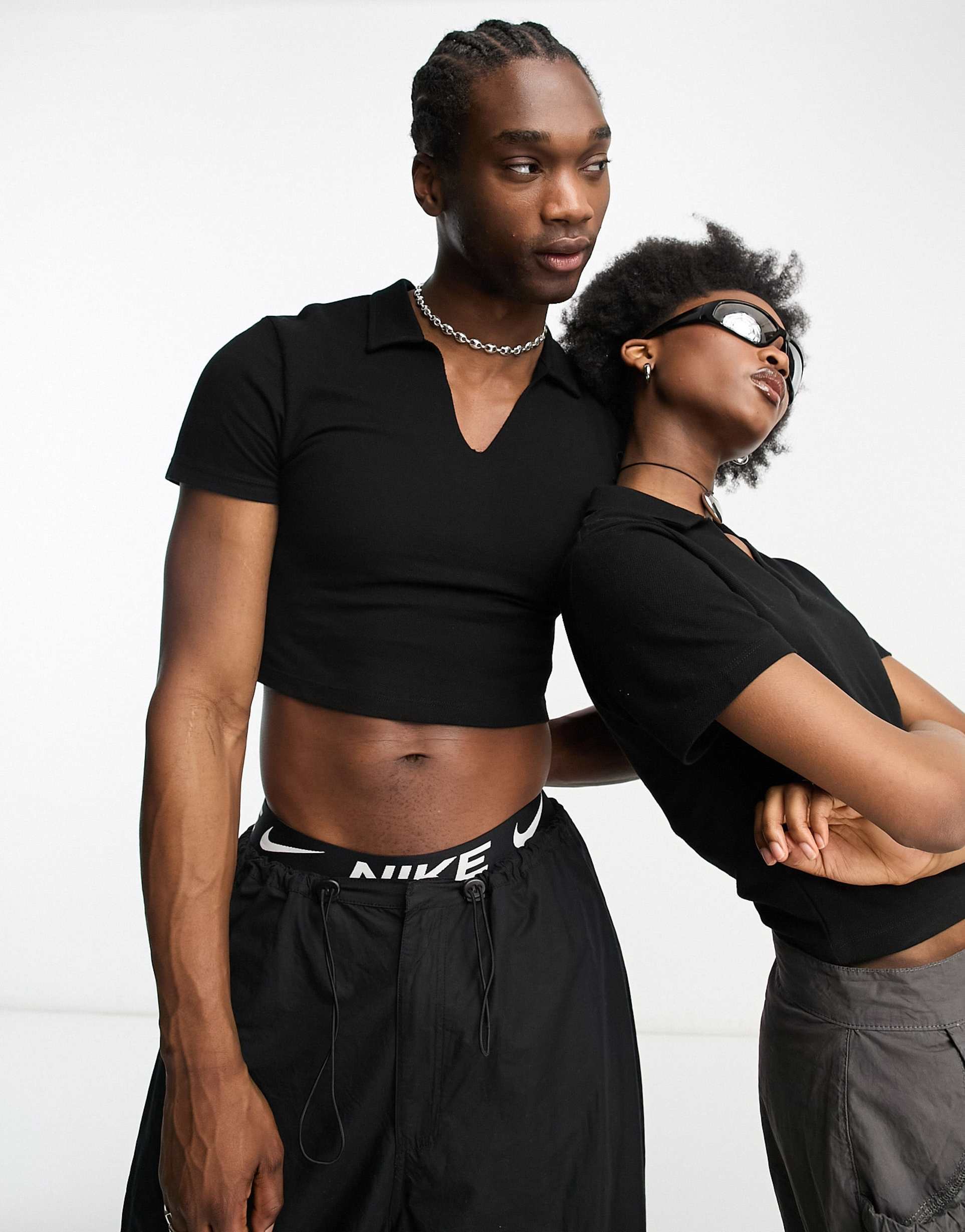 collusion unisex polo top in black