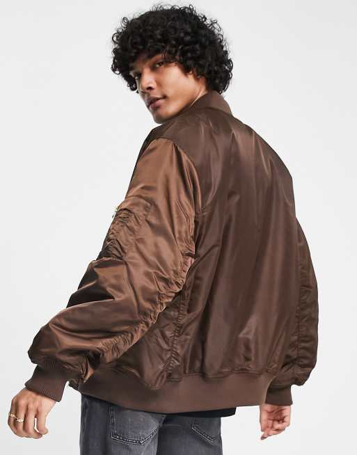 COLLUSION Unisex polyester bomber jacket in brown RED ASOS