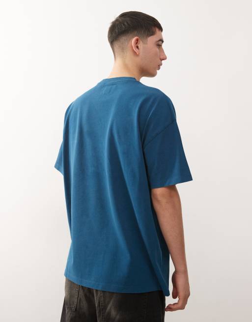 COLLUSION - Unisex - Premium - Forvasket marineblå T-shirt i piqué med broderi, 2 af 4