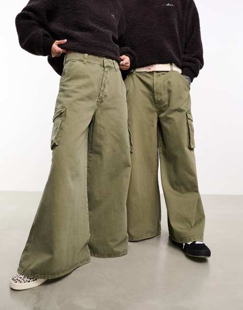 COLLUSION Unisex premium washed cargo in khaki - view 1