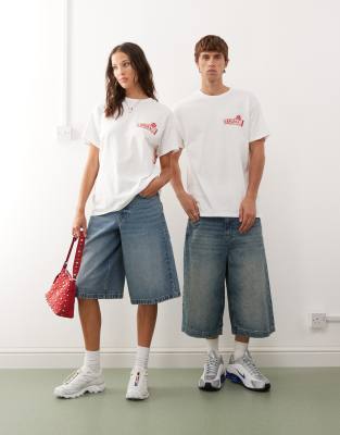 Collusion Unisex Printed Skater Fit T-shirt-white
