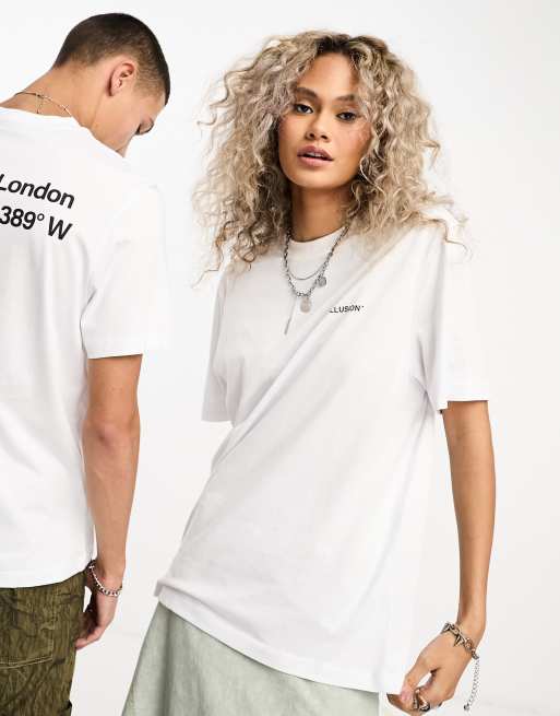 COLLUSION Unisex printed T-shirt with back logo graphic in white