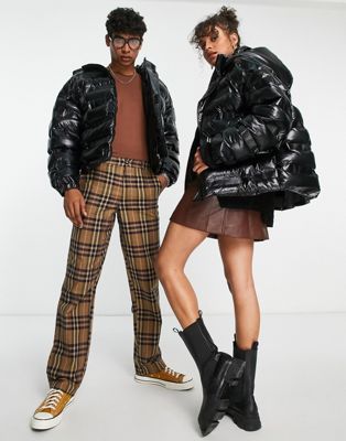 COLLUSION Unisex puffer coat with collusion print in black - ASOS Price Checker