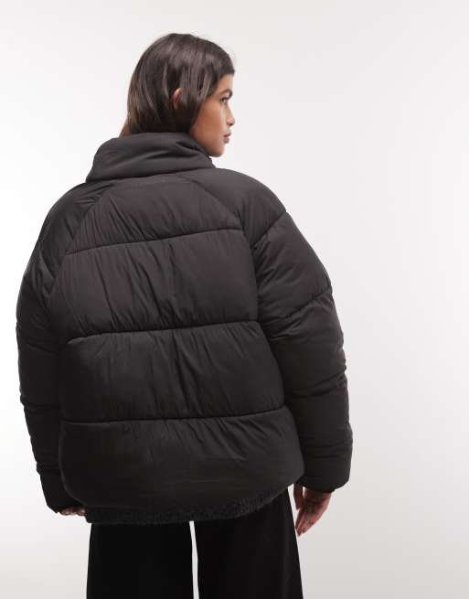 COLLUSION Unisex puffer funnel neck jacket in black, 4 of 4