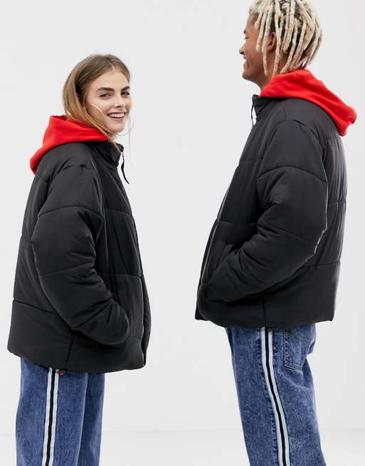 Collusion unisex puffer 2025 jacket in black