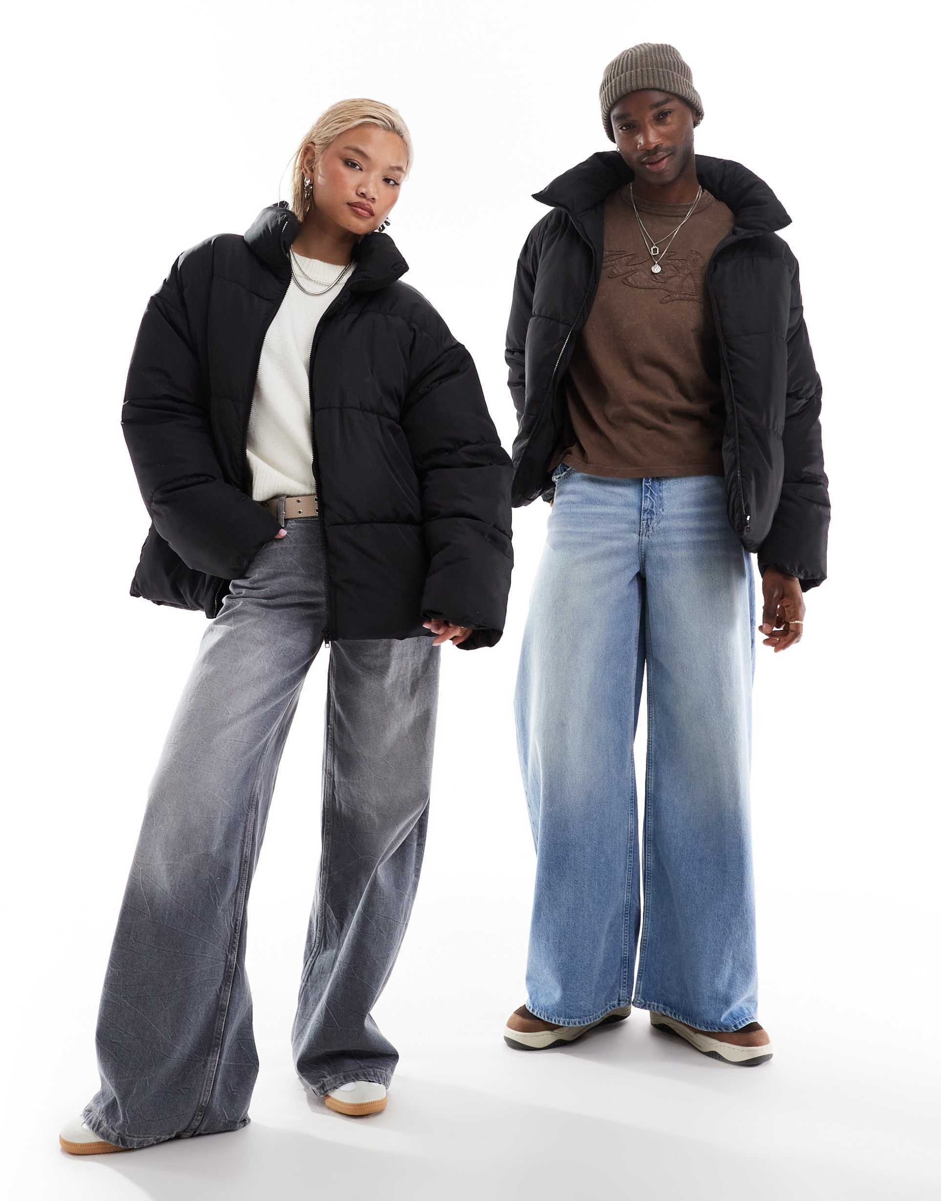 collusion unisex puffer jacket in black