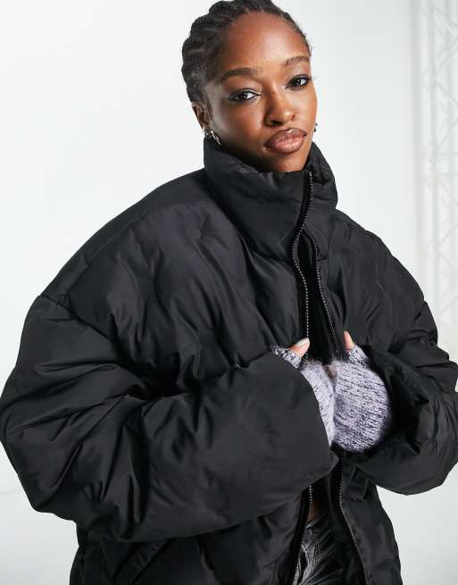 Collusion unisex oversized cape cheap puffer jacket in black