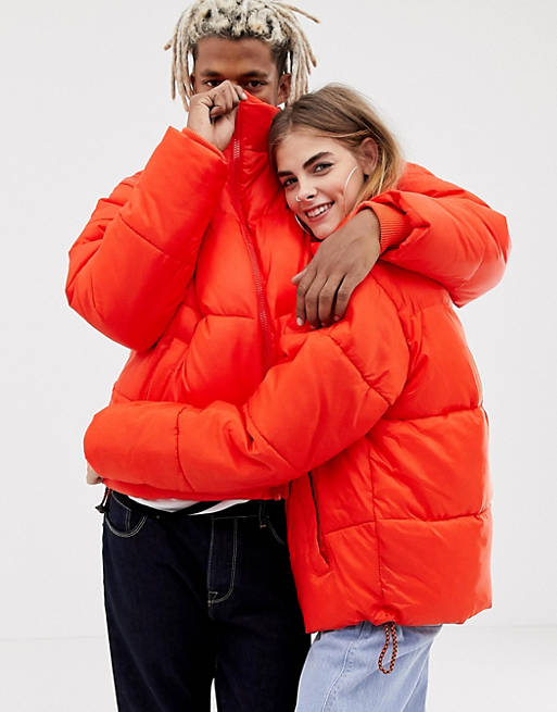 COLLUSION Unisex puffer jacket in red