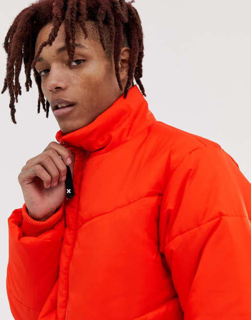 Collusion unisex puffer jacket in red store
