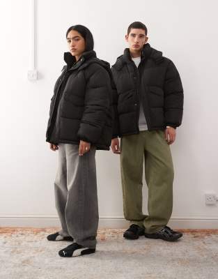 Collusion Unisex Puffer Jacket With Hood In Black