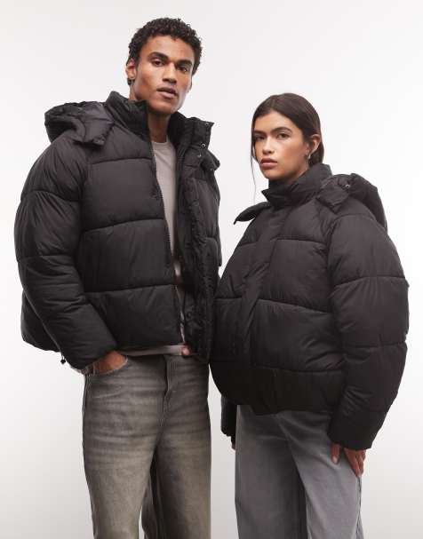 COLLUSION Unisex puffer jacket with hood in black - view 1