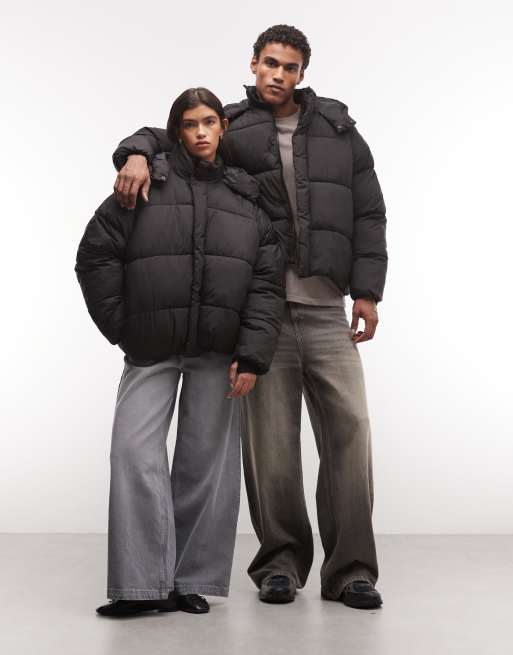 COLLUSION Unisex puffer jacket with hood in black, 2 of 4