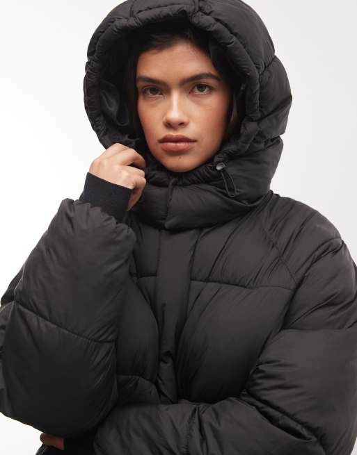 COLLUSION Unisex puffer jacket with hood in black, 3 of 4