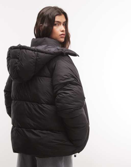 COLLUSION Unisex puffer jacket with hood in black, 4 of 4