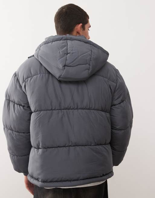 COLLUSION Unisex puffer jacket with hood in gray, 3 of 4