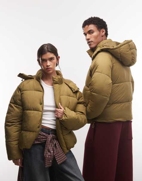 COLLUSION Unisex puffer jacket with hood in green - view 1
