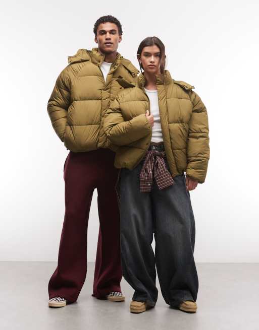 COLLUSION Unisex puffer jacket with hood in green, 2 of 4