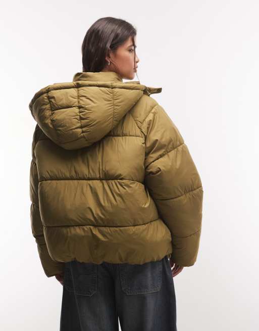 COLLUSION Unisex puffer jacket with hood in green, 4 of 4