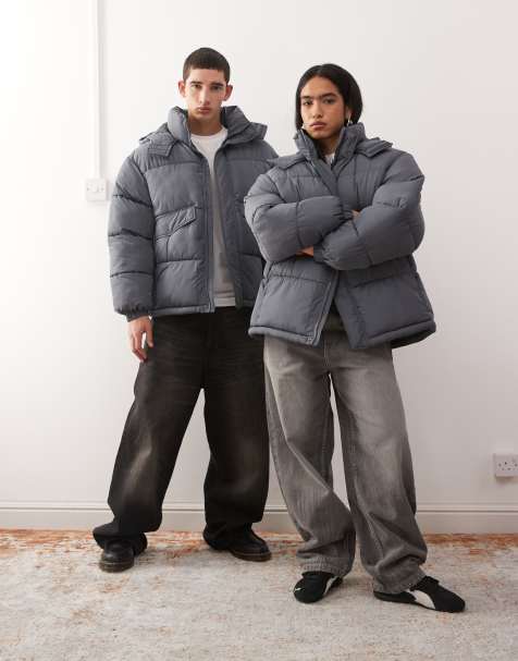 COLLUSION Unisex – Pufferjacke in Grau mit Kapuze - view 1