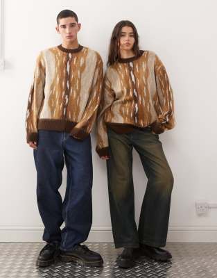 COLLUSION Unisex - Pull en maille à imprimé daim-Multicolore