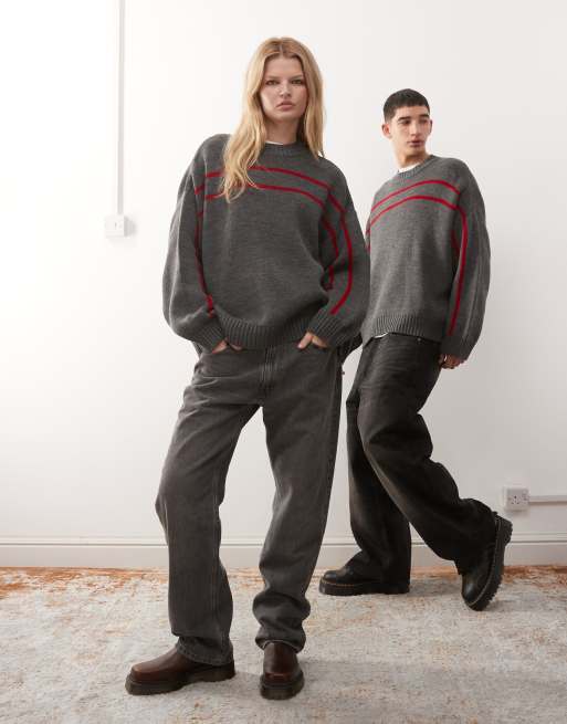 COLLUSION Unisex - Pull rayé - Noir et rouge, 4 de 4