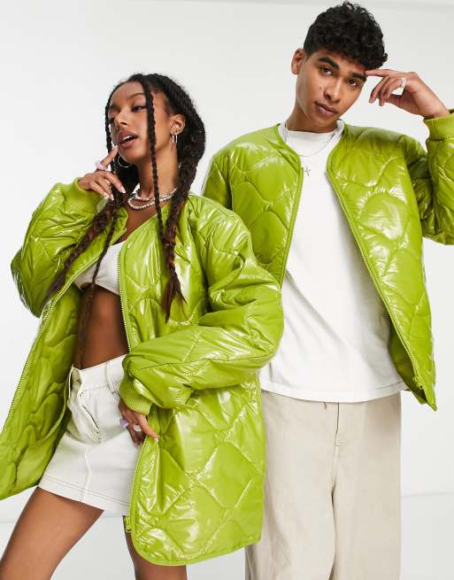 Pale green puffer sales jacket