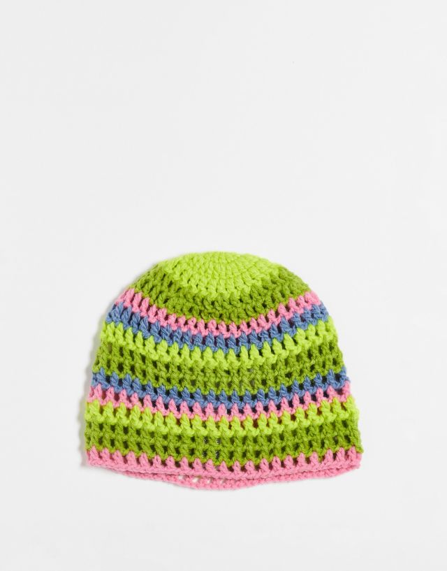 COLLUSION Unisex rainbow crochet beanie in multi