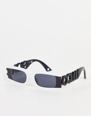 COLLUSION Unisex rectangle sunglasses with logo cut out in black and white