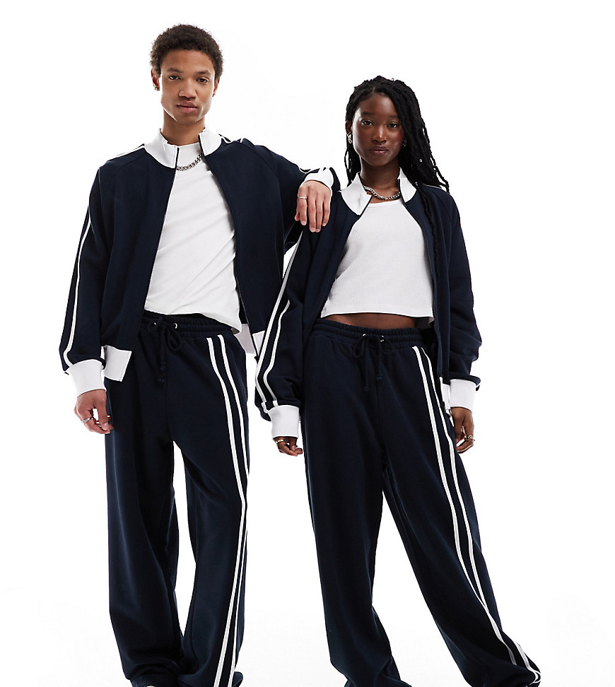 COLLUSION Unisex relaxed joggers in navy and brown co-ord-Green