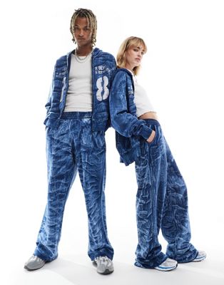COLLUSION Unisex relaxed skate joggers in blue wash co-ord